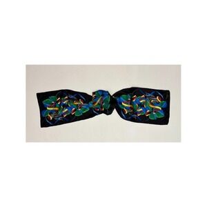 Vintage RUSH‎ LIMBAUGH Aspen Leaves Colorful Rectangular Silk Scarf Black Floral